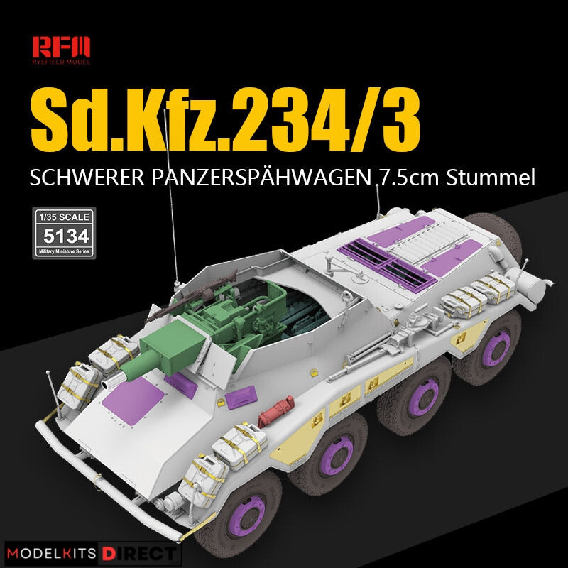 Rye Field Model RM-5134 1/35 Sd.Kfz. 234/3 Schwerer Panzerspähwagen 7.5cm Stummel